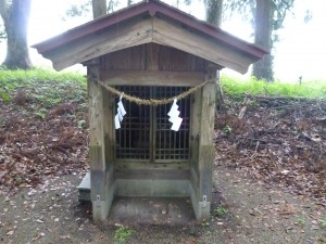 社殿の前に小さな祠が３つ向かい合わせて建っています。